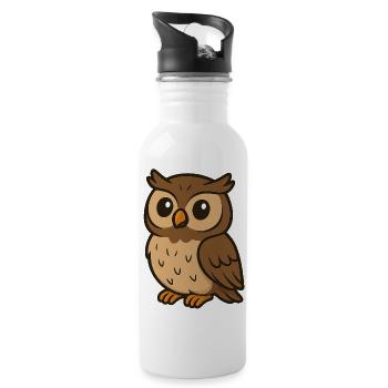 Niedliche Cartoon-Eule – Weiser Waldfreund für Kinder - Trinkflasche mit integriertem Trinkhalm - Weiß - Rechts