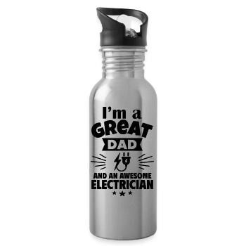 Ich bin ein toller Papa und ein starker Elektrik - Trinkflasche mit integriertem Trinkhalm - Lightsilver - Rechts