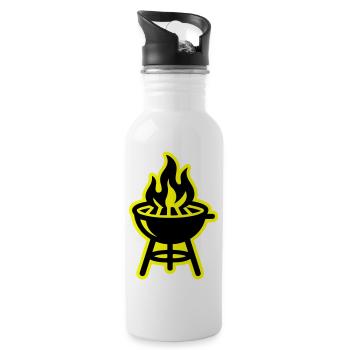 Grill Symbol Feuer - Trinkflasche mit integriertem Trinkhalm - Weiß - Rechts
