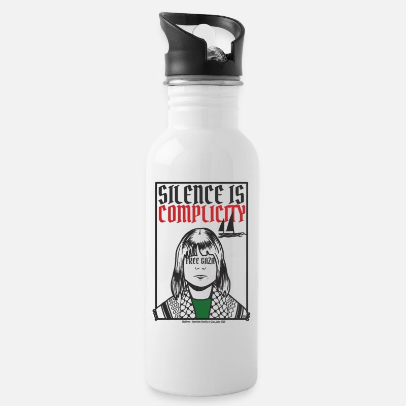 Silence is complicity, Free Gaza, Free Palestine - Gourde avec paille intégrée - blanc