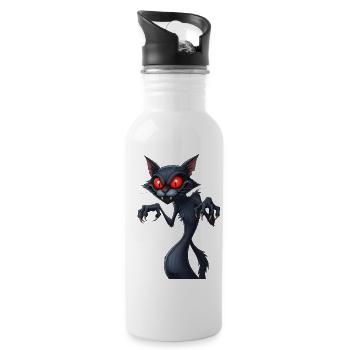 Gruselige Katze - Trinkflasche mit integriertem Trinkhalm - Weiß - Rechts