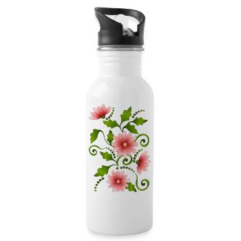 Flowers - Water bottle with straw - white - Right