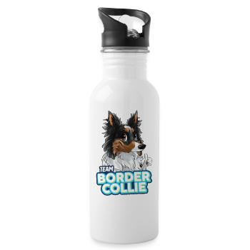 TEAM Border Collie Langhaar - Schwarz Tricolor - Trinkflasche mit integriertem Trinkhalm - Weiß - Rechts