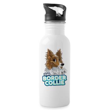 TEAM Border Collie Langhaar - Sand - Trinkflasche mit integriertem Trinkhalm - Weiß - Rechts