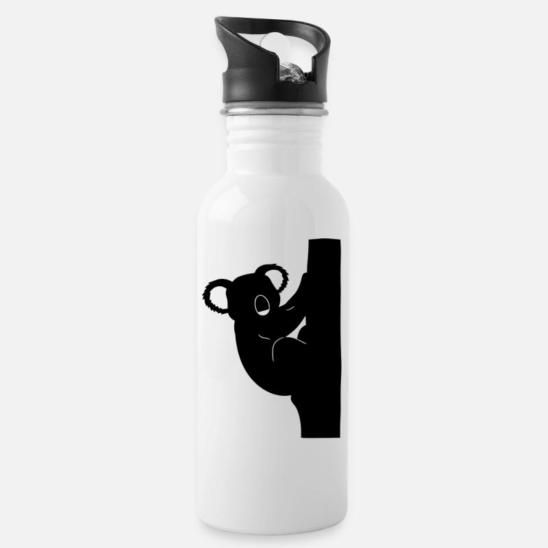 Koala Silhouette Kletterer - Trinkflasche mit integriertem Trinkhalm - Weiß