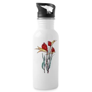 Blumen - Trinkflasche mit integriertem Trinkhalm - Weiß - Rechts