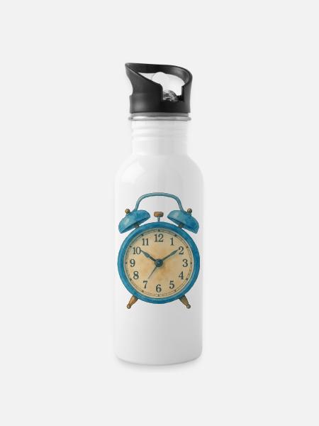 wecker uhr aquarell - Trinkflasche mit integriertem Trinkhalm - Weiß