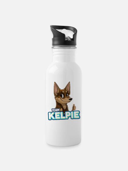 TEAM Kelpie - Chocolate & Tan - Water bottle with straw - white