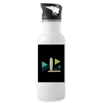 Abstract Surf and Wave Art - Water bottle with straw - white - Right