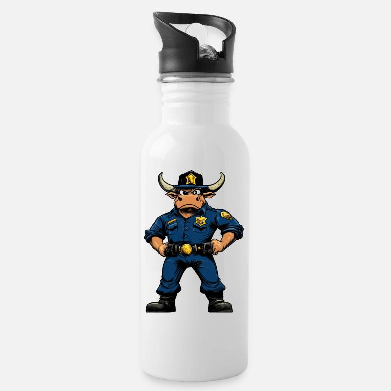 Stiere Polizei - Trinkflasche mit integriertem Trinkhalm - Weiß