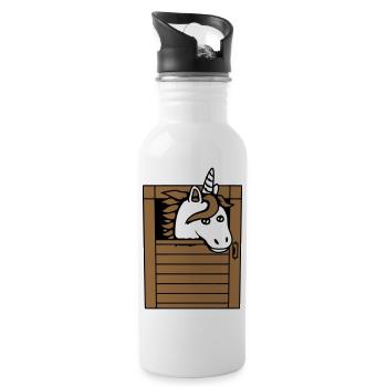 Einhorn Pferd Pferdestall Pony Pferdchen Guckt Süß - Trinkflasche mit integriertem Trinkhalm - Weiß - Rechts