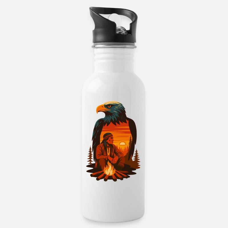 Der Geist des Adlers und das Lied der Flamme - Trinkflasche mit integriertem Trinkhalm - Weiß