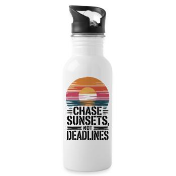 Adventure - Chase Sunsets not Deadlines - Water bottle with straw - white - Right