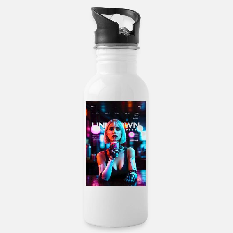 Neon dreams - Trinkflasche mit integriertem Trinkhalm - Weiß