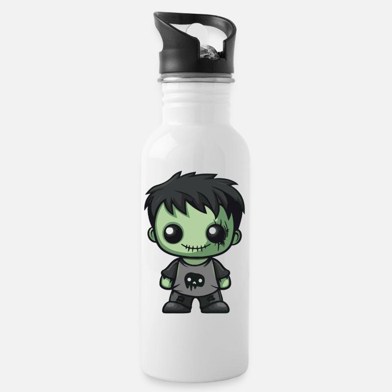 Zombie Comic - Trinkflasche mit integriertem Trinkhalm - Weiß
