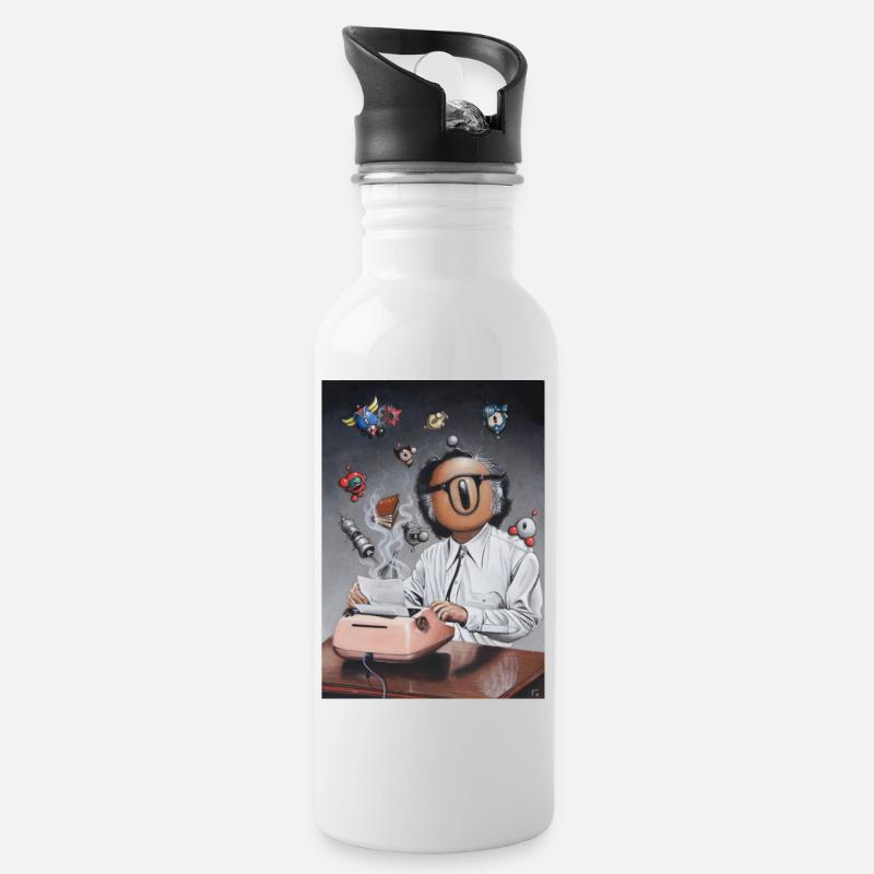 Isaac der Bot - Trinkflasche mit integriertem Trinkhalm - Weiß