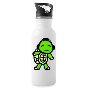Turtle Headphones Music Listening Club Party Fun - Water bottle with straw - white - Right