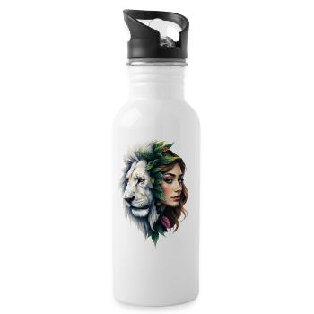 Floral Lion Woman Face - Water bottle with straw - white - Right