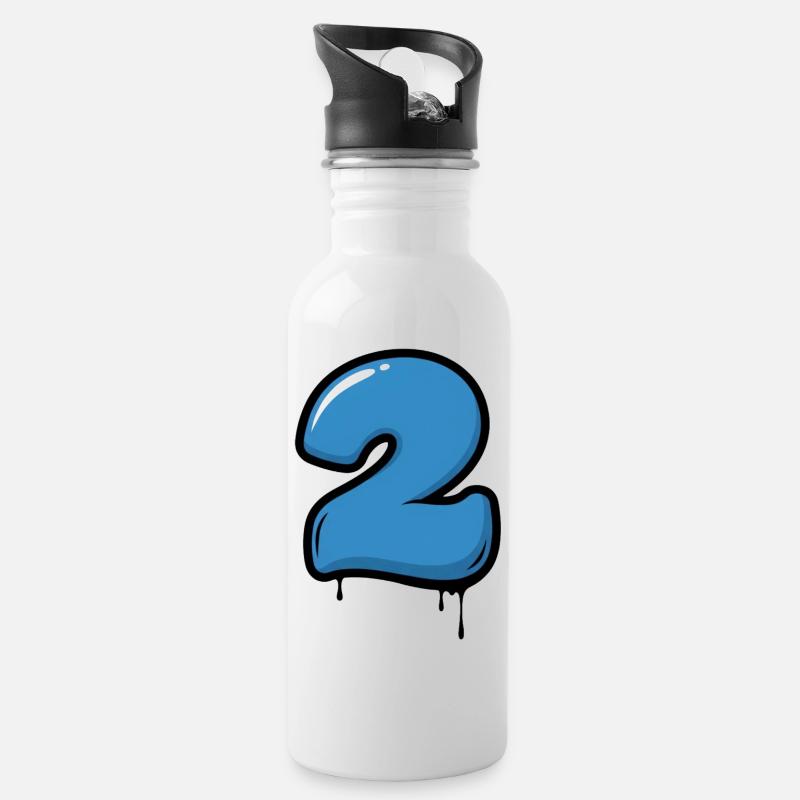 Graffiti Blue Number 2 Drops - Water bottle with straw - white
