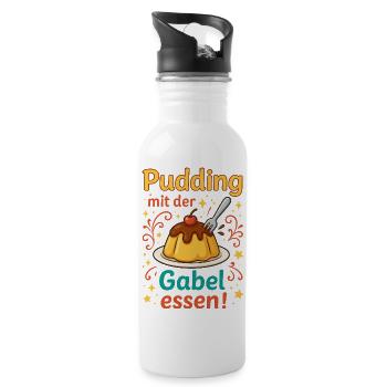Pudding mit der Gabel Essen  - Trinkflasche mit integriertem Trinkhalm - Weiß - Rechts