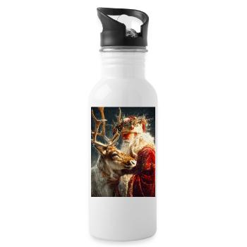 Winter Santa and Reindeer Embrace - Water bottle with straw - white - Right
