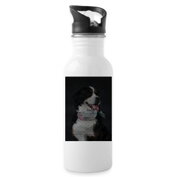 Mosaik Hund mit bunter Halskette - Trinkflasche mit integriertem Trinkhalm - Weiß - Rechts