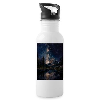 Milky Way Over Mountains - Water bottle with straw - white - Right