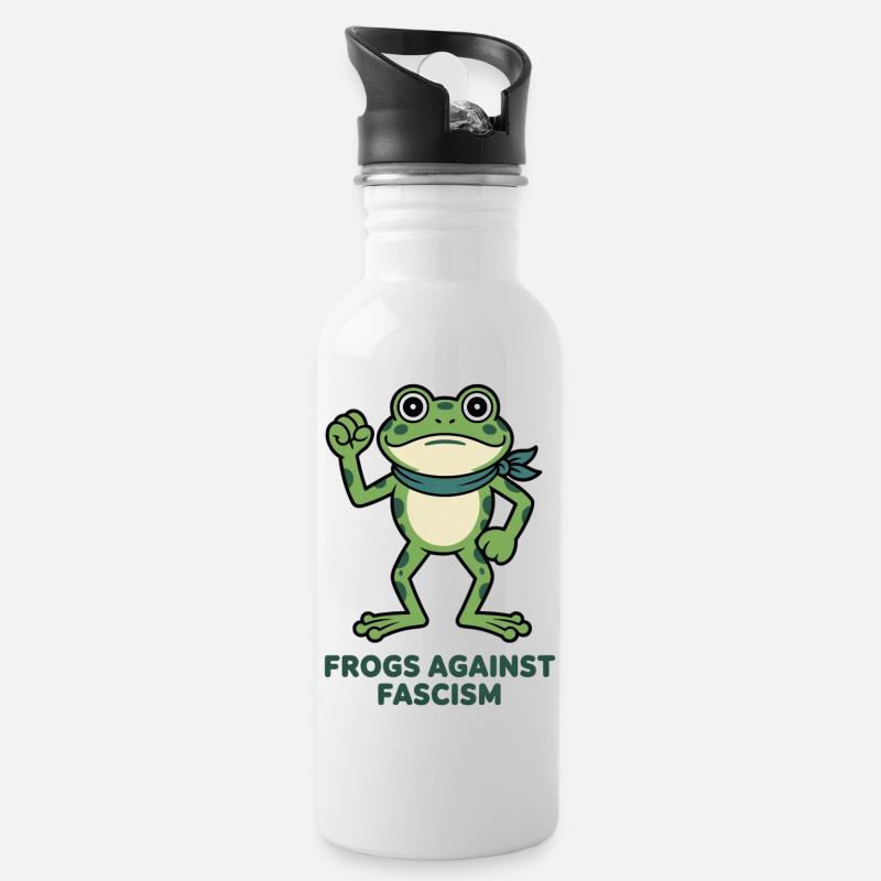 Frosch gegen Faschismus - Trinkflasche mit integriertem Trinkhalm - Weiß