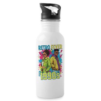 90s 90er Jahre Musik Bunt Party Karneval Kostüm - Trinkflasche mit integriertem Trinkhalm - Weiß - Rechts