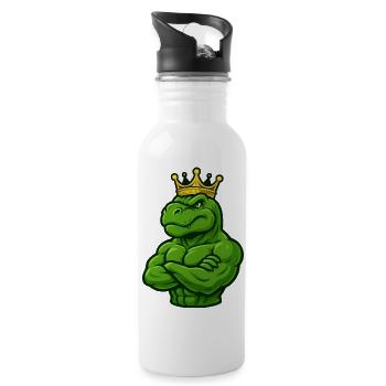 Strong T-Rex Dinosaur with Crown Confident - Water bottle with straw - white - Right