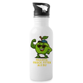 Fruchtig Fitness Apfel Held Bodybuilding Karikatur - Trinkflasche mit integriertem Trinkhalm - Weiß - Rechts