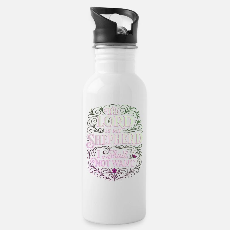 Der Herr ist mein Hirte Psalm 23 - Trinkflasche mit integriertem Trinkhalm - Weiß
