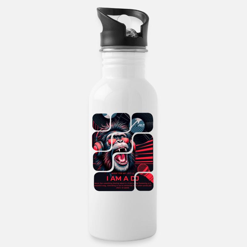 Singe DJ avec casque design néon - Gourde avec paille intégrée - blanc