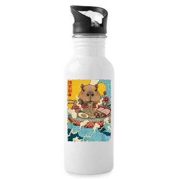 Capybara isst Ramen Nudeln - Trinkflasche mit integriertem Trinkhalm - Weiß - Rechts