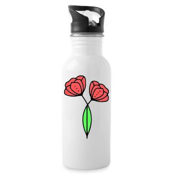 Poppy Poppies Minimalist Line Art 6 - Water bottle with straw - white - Right