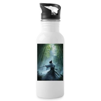 Samurai im Wald - Trinkflasche mit integriertem Trinkhalm - Weiß - Rechts
