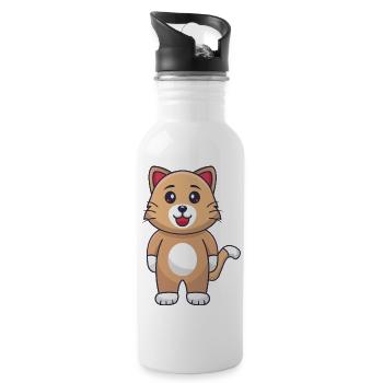 Cartoon cat - Water bottle with straw - white - Right