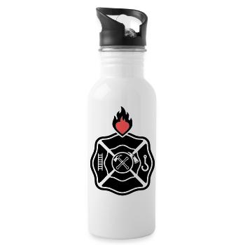 Fire Brigade Emblem | Florian Cross with Heart - Water bottle with straw - white - Right