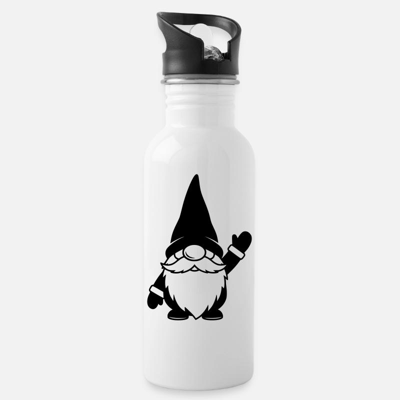 Lustiger Wichtel am Winken Illustration - Trinkflasche mit integriertem Trinkhalm - Weiß