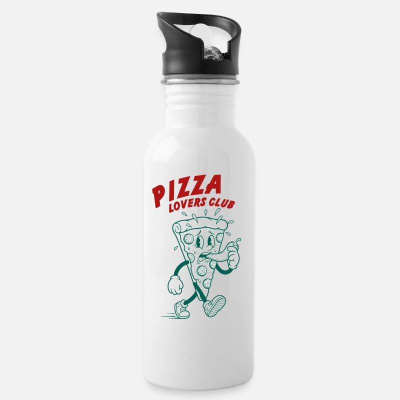 Pizza Lovers Club - Trinkflasche mit integriertem Trinkhalm - Weiß