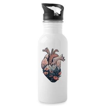 Anatomical heart with mountains and flowers - Water bottle with straw - white - Right