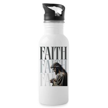 Light of Faith Prayer Portrait Faith Gives Hope - Water bottle with straw - white - Right