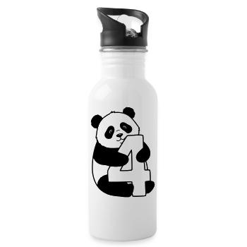 Panda mit Zahl 4 Cartoon Illustration - Trinkflasche mit integriertem Trinkhalm - Weiß - Rechts