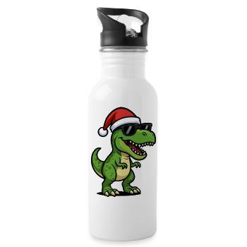 T-Rex Santa mit Sonnenbrille - Trinkflasche mit integriertem Trinkhalm - Weiß - Rechts