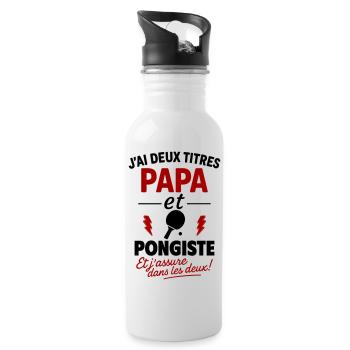Papa Pongiste cadeau fête des pères Noël Ping Pong - Gourde avec paille intégrée - blanc - Droite