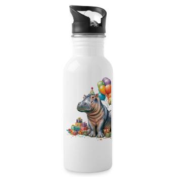 Hippo Birthday Party with Balloons - Water bottle with straw - white - Right