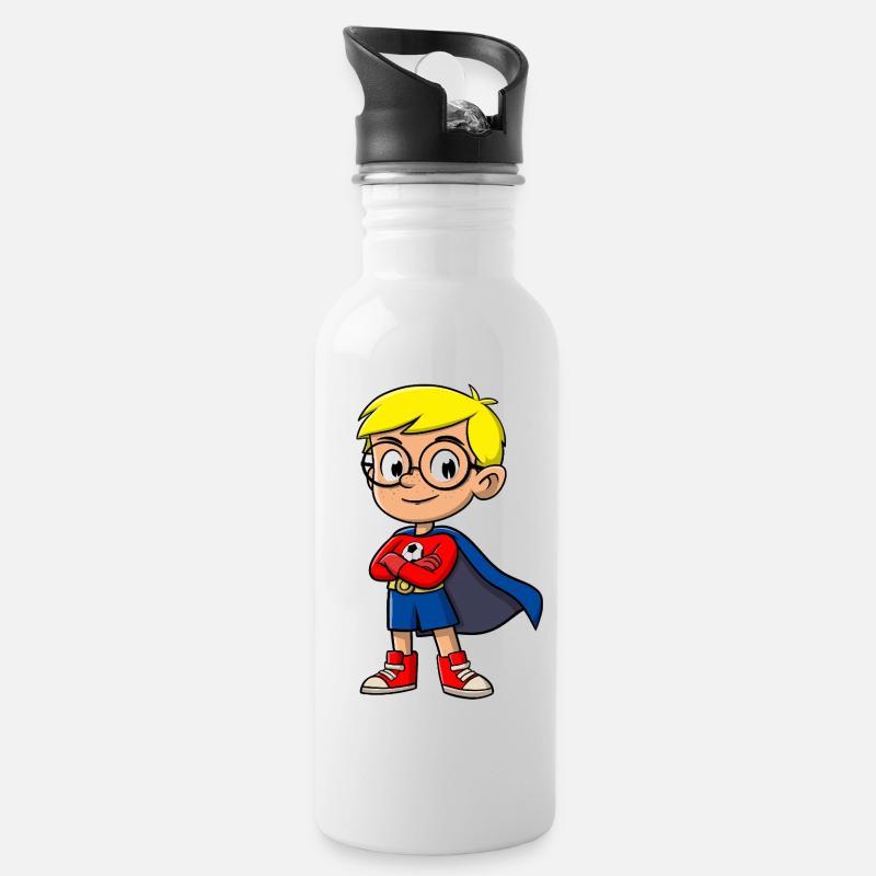 Kleiner Superheld mit Brille - Trinkflasche mit integriertem Trinkhalm - Weiß