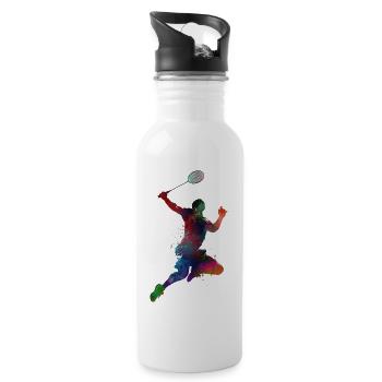 Badminton-Sportkunst #badminton - Trinkflasche mit integriertem Trinkhalm - Weiß - Rechts