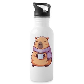 Gemütliche niedliche Kapybara – Kawaii-Tier - Trinkflasche mit integriertem Trinkhalm - Weiß - Rechts