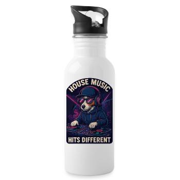 Jack Russell Terrier DJ Turntables House Gift - Water bottle with straw - white - Right